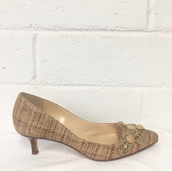 OSCAR DE LA RENTA • Embellished Rafia Pumps - Picture 5 of 12